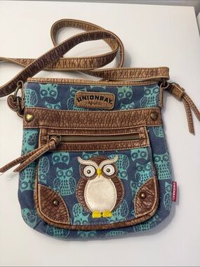 UNIONBAY Teal and Brown Owl Crossbody Bag
